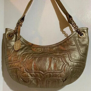 Stuart weitzman gold quilted metallic leather shoulder handbag